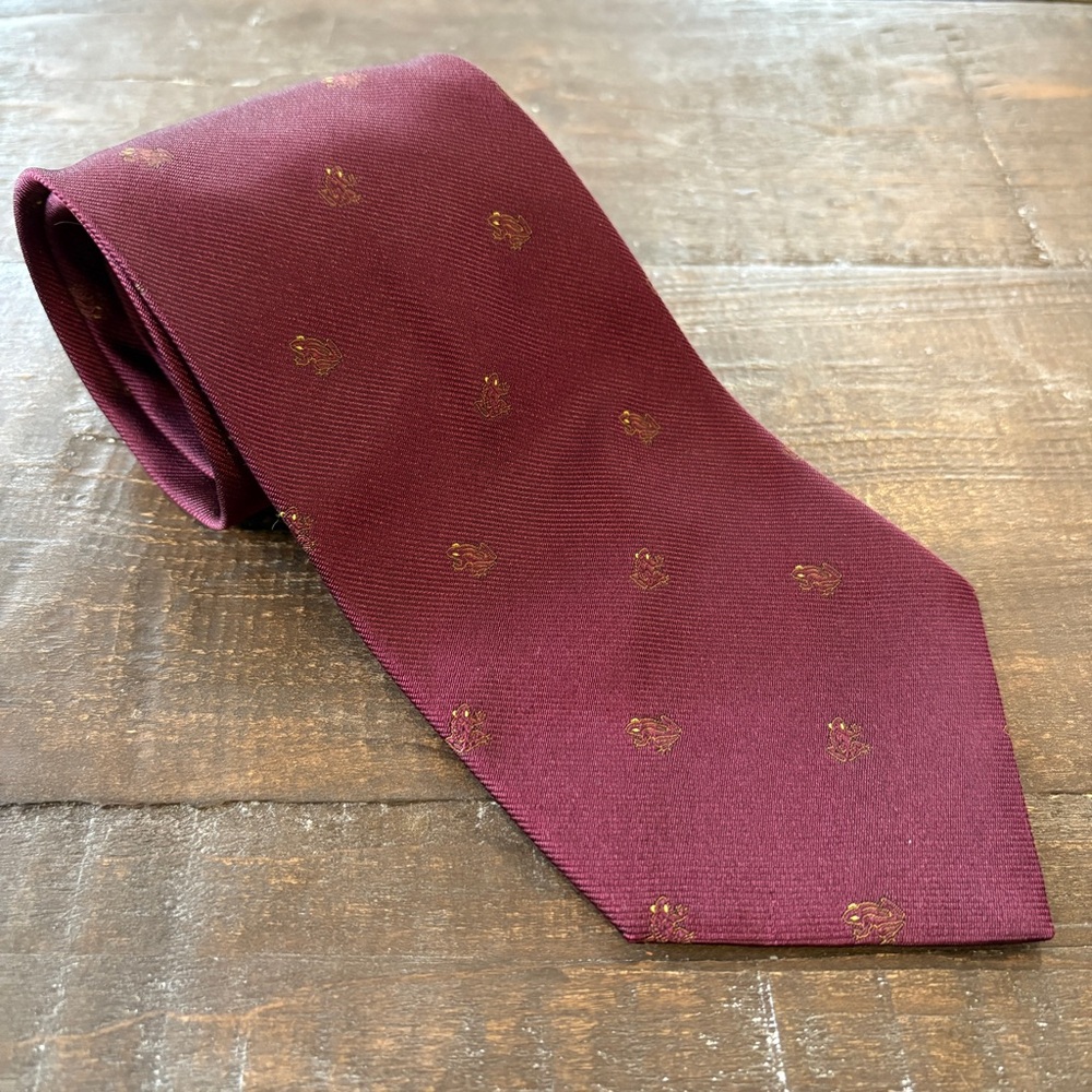 Vintage Banana Republic Burgundy Silk Tie with Classic BR Frog Motif